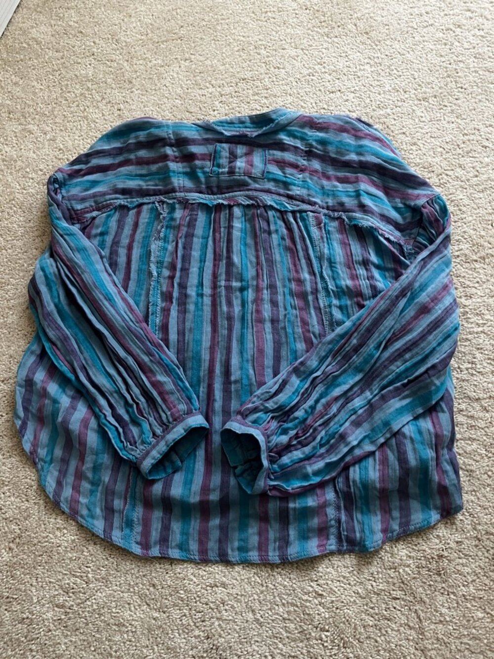 NWT Free People We the Free Valley Double Cloth Striped Shirt Blue Combo SMALL - Picture 7 of 9